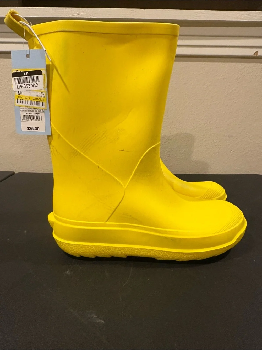 Cat and Jacks Andy Kids Yellow Rubber Rain Snow Mud Boots Youth Size 2Y